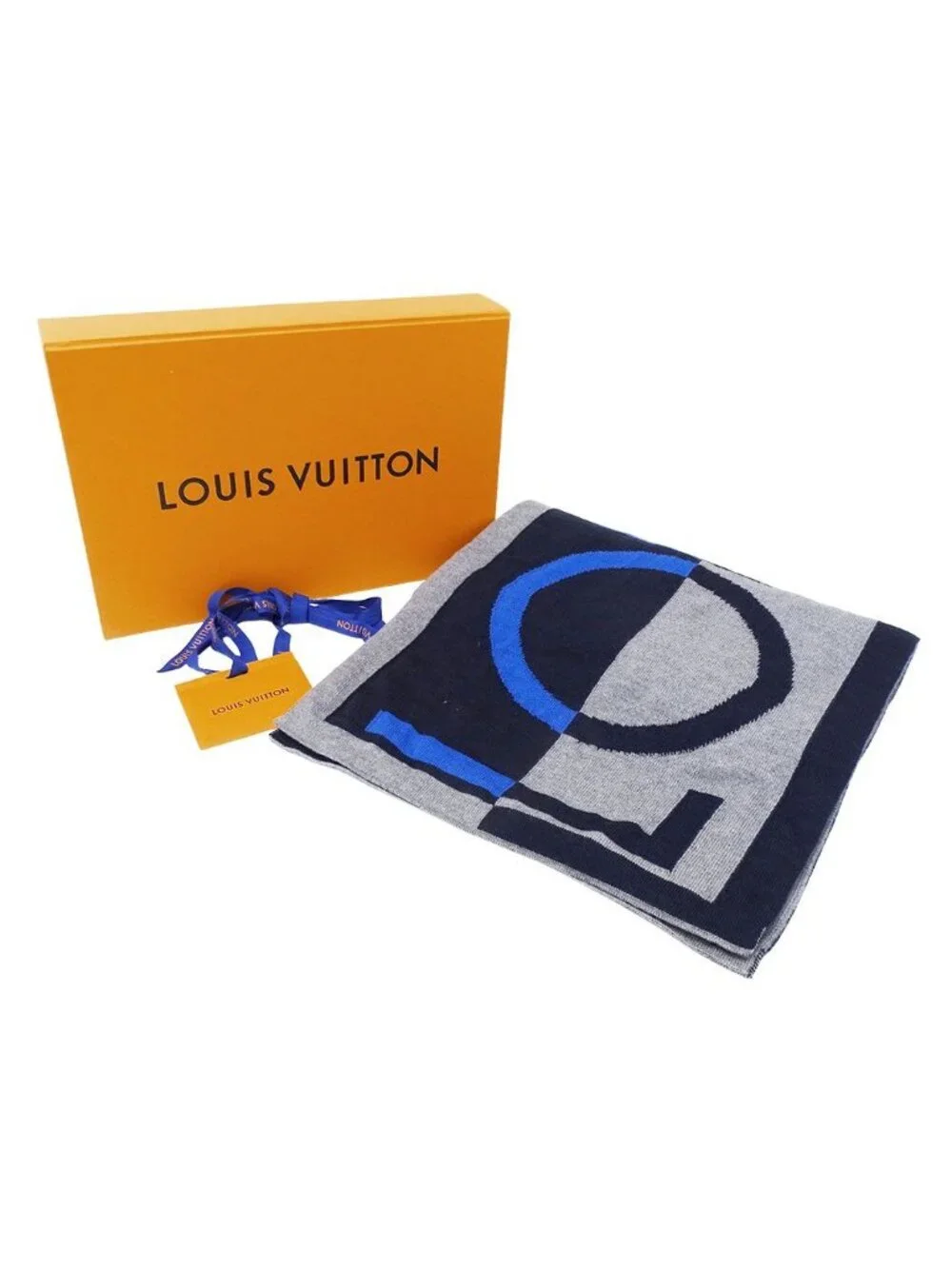 Louis Vuitton Scarf Shawl Wool Echarpe LV Horizon Gray Blue Fall Winter Warm